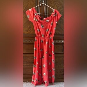 Red printed off-the-shoulder jumpsuit